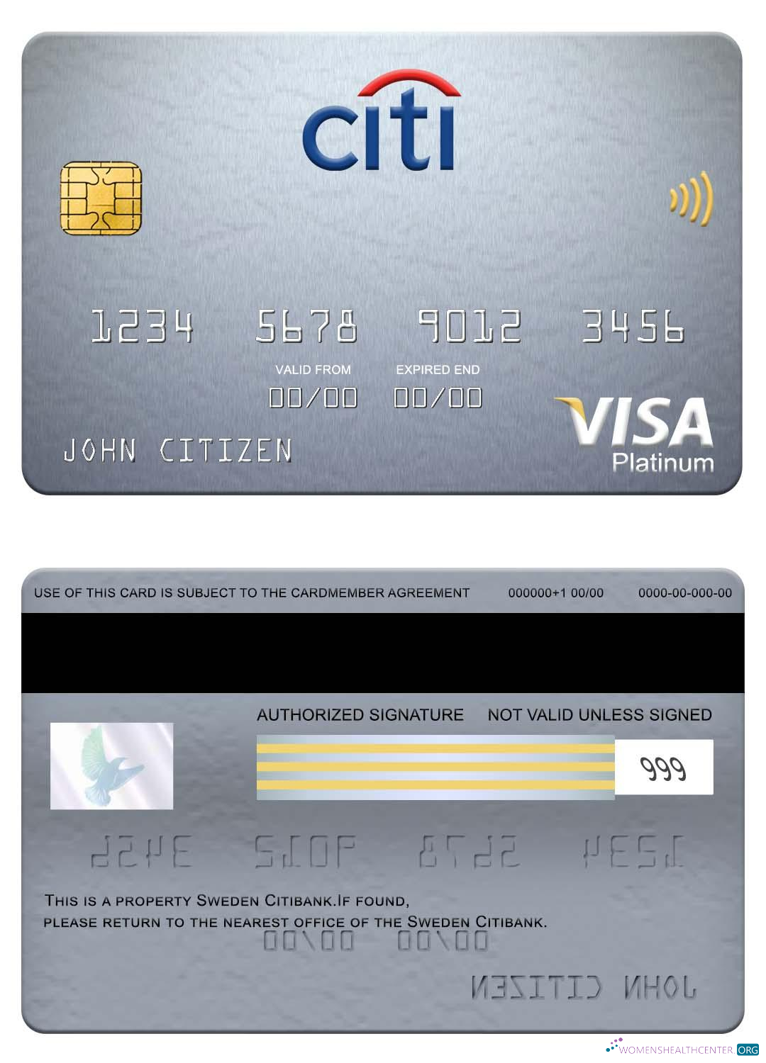 Download Sweden Citibank visa platinum card Photoshop template